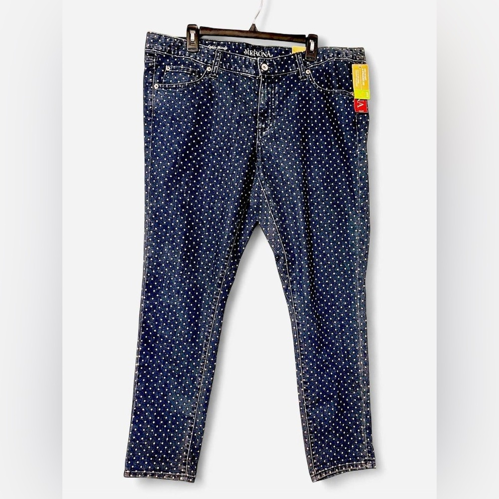 Merona Polka Dot Skinny Jeans | Size 16 | Mid-Rise Fit 3 | Dark Wash | NWT